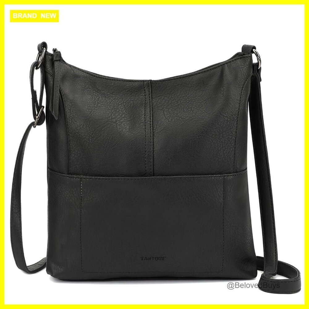 Vegan Leather Crossbody Bag with Adjustable Strap, Multiple Pockets